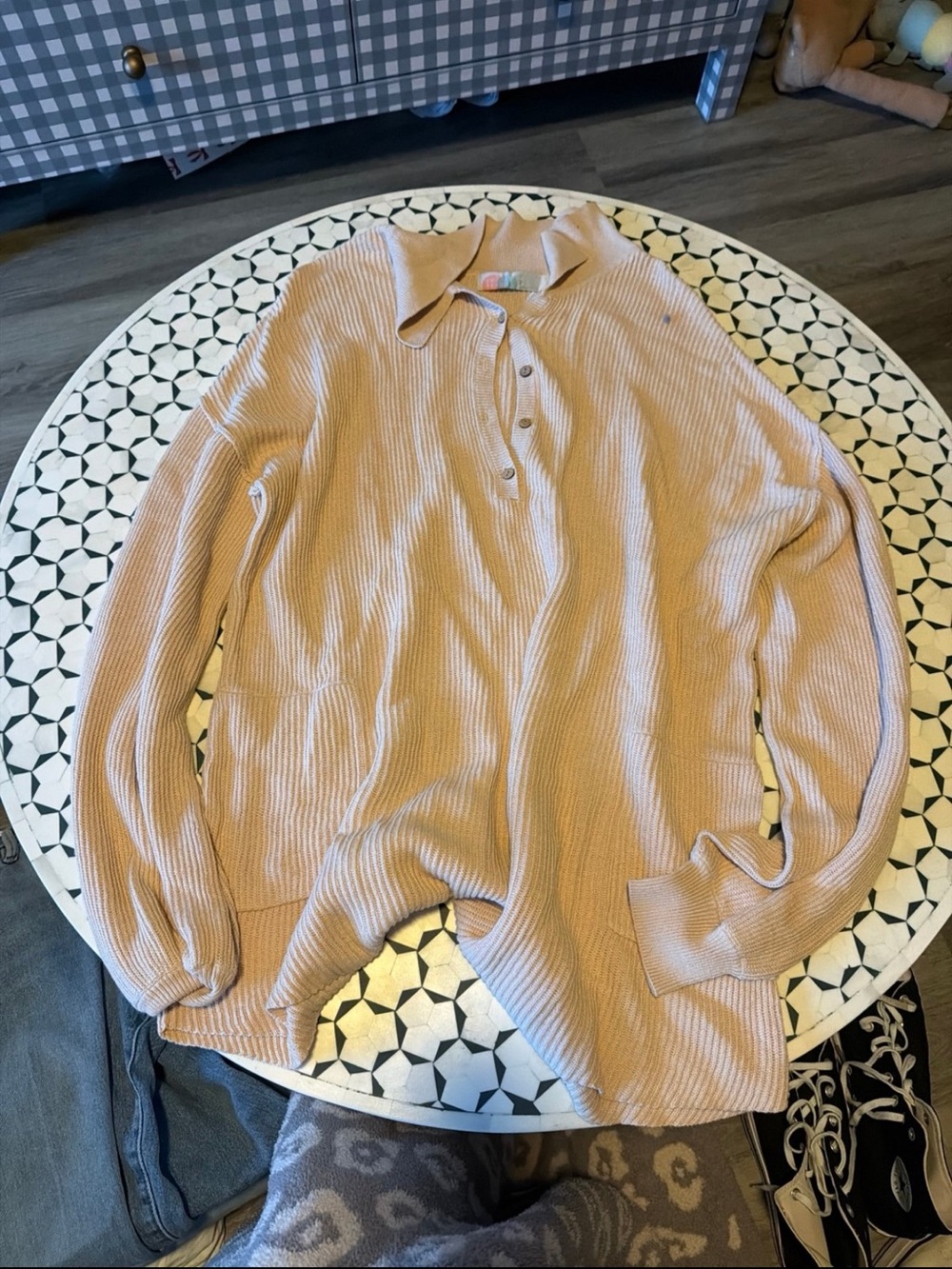 Free People Men's Ribbed Zip-Up Sweater in Blush